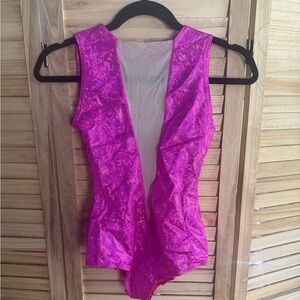 Forplay Hot Pink Sequin Deep V Bodysuit